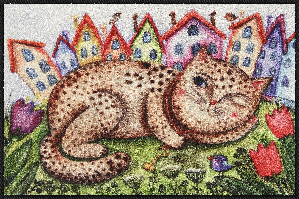 Fußmatte 50x75  Housesitter-Cat blau