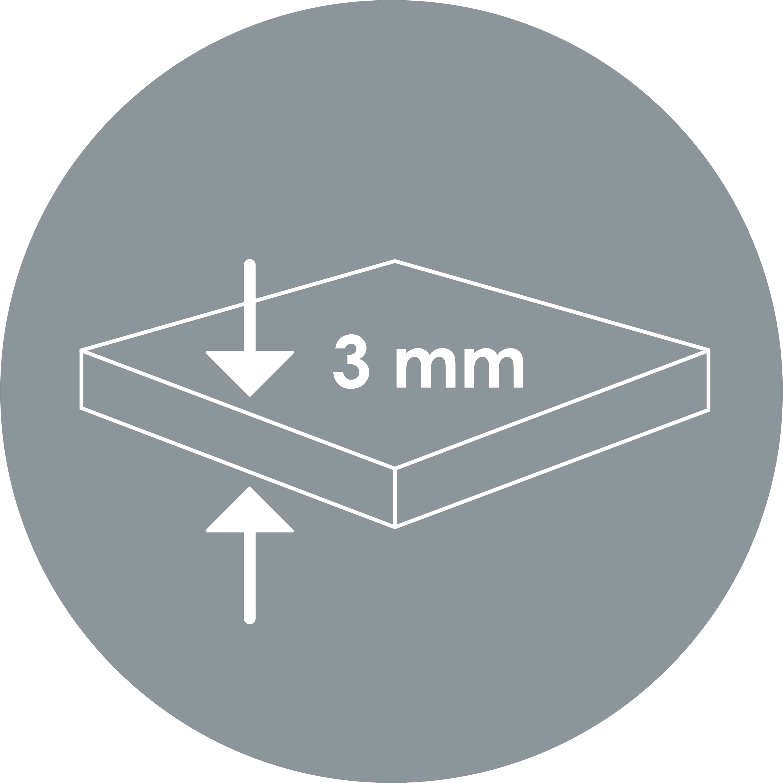 Symbol für Materialstärke: 3 mm Stahl optisch dargestellt auf grauem Hintergrund