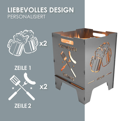 Edelstahl Feuerkorb Grillen 52 cm | 3 mm V2A personalisiert