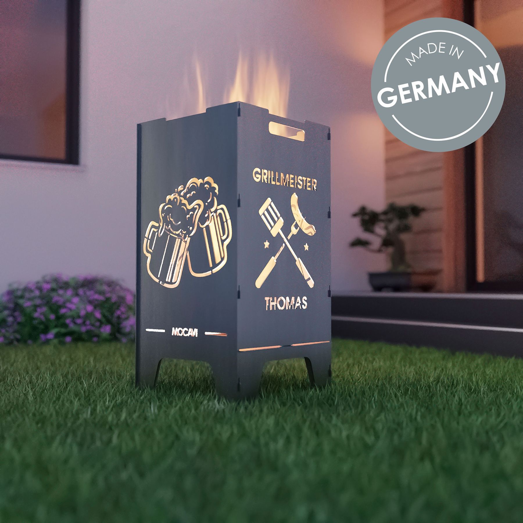 Feuertonne Grillen 73 cm | 3 mm Stahl personalisiert