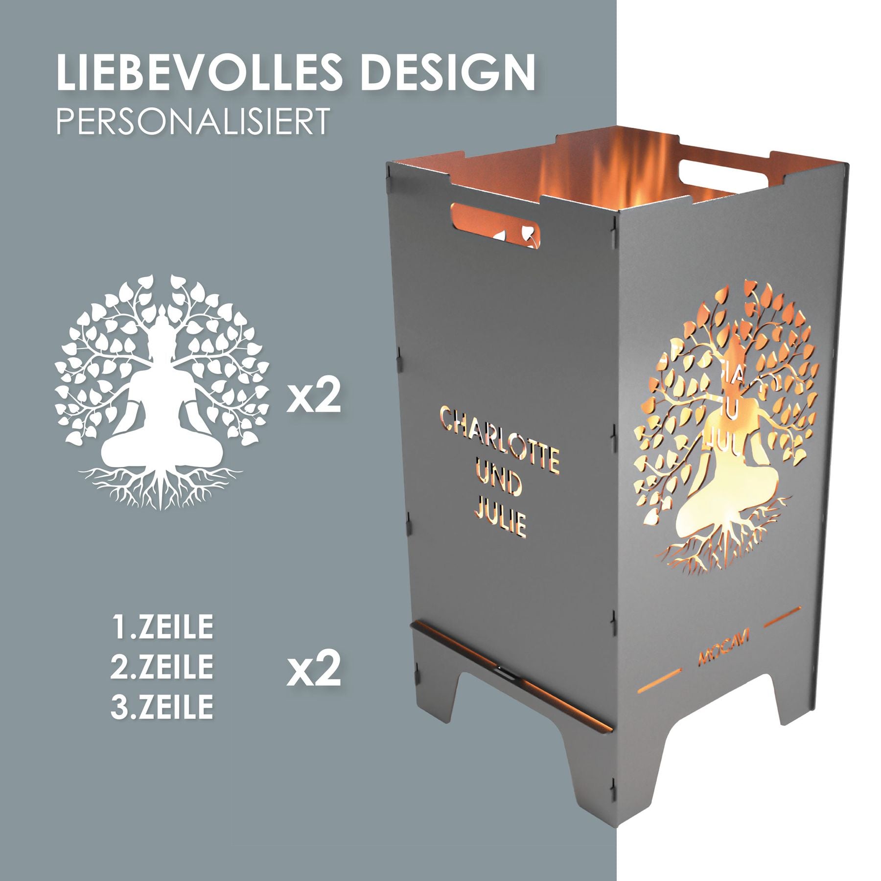 Feuerkorb MOCAVI Fire - liebevolles Design personalisierbar nach Ihren Wünschen - Motiv Lebensbaum