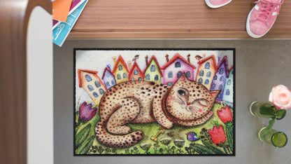 Fußmatte 50x75  Housesitter-Cat blau