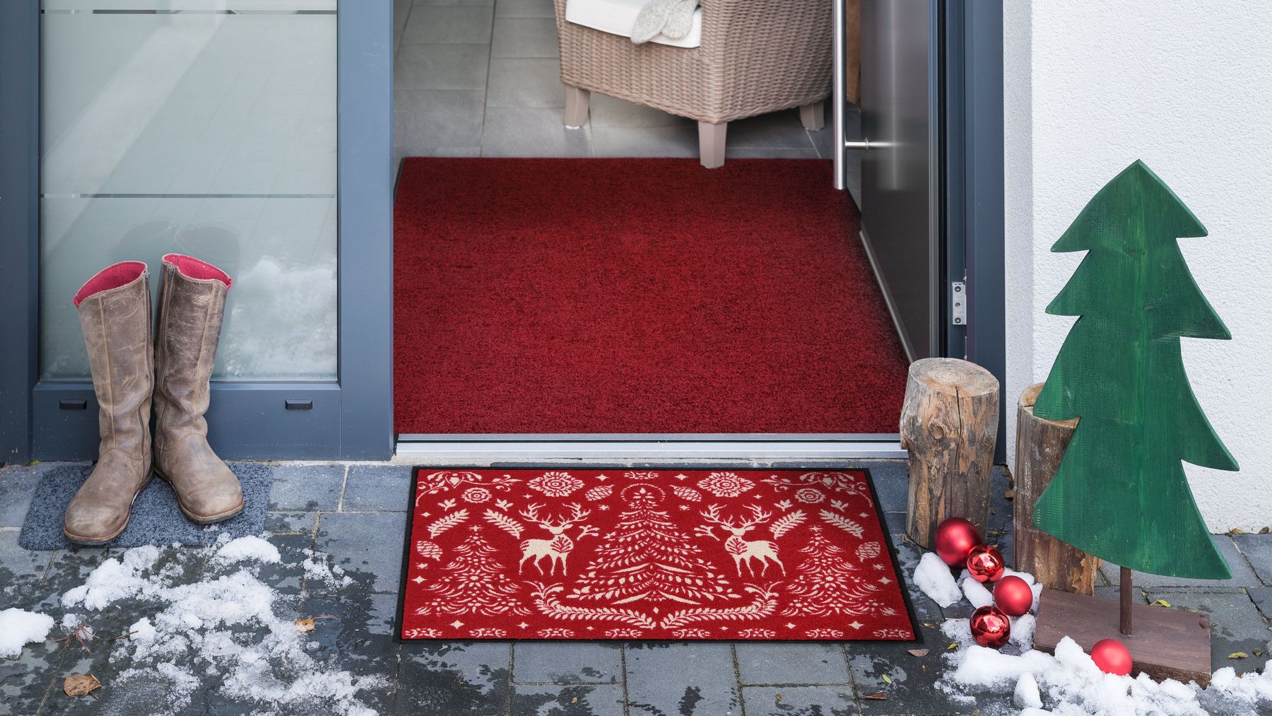 Fußmatte 50x75  Scandi Forest red grau