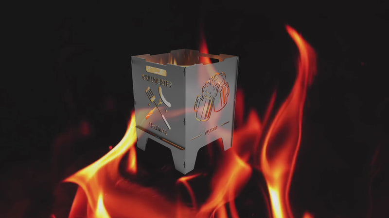Video ohne Ton mit rot lodernder Flamme, im Vordergrund ein Feuerkorb, behagliches Video