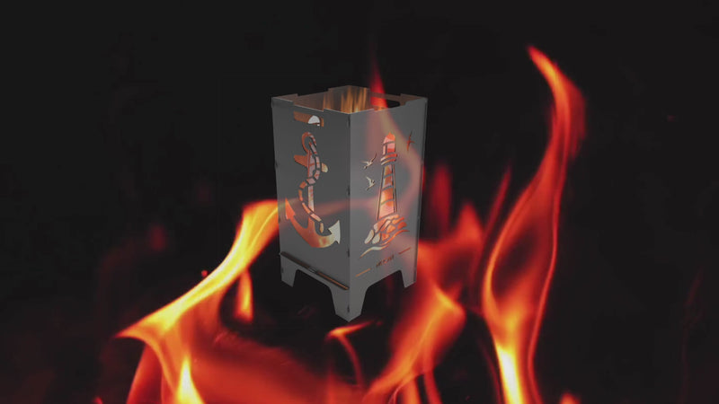 Video ohne Ton mit rot lodernder Flamme im Hintergrund, im Vordergrund eine Feuertonne. 